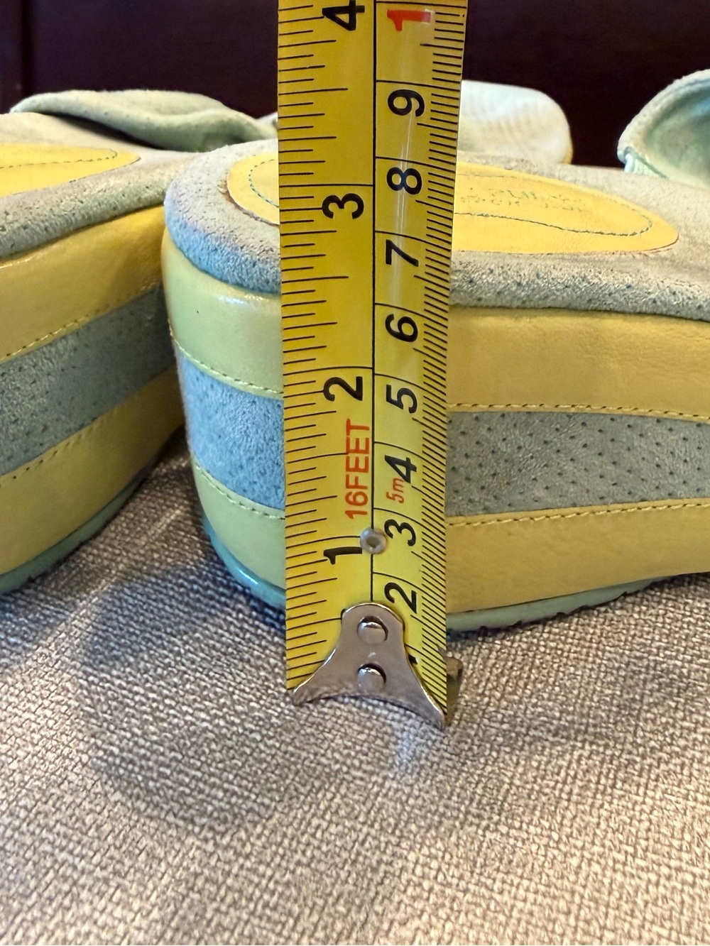 Donald J. Pliner Misty Green & Yellow Thong Wedge Sandals with Decorative Buckle - Picture 8 of 14